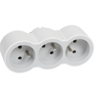 Legrand - Fiche multiprise triplite avec 3 prises 2P+T frontales 16A 3680W - blanc et gris clair - Réf : 049433
