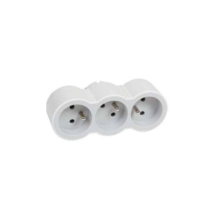 Legrand - Fiche multiprise triplite avec 3 prises 2P+T frontales 16A 3680W - blanc et gris clair - Réf : 049433