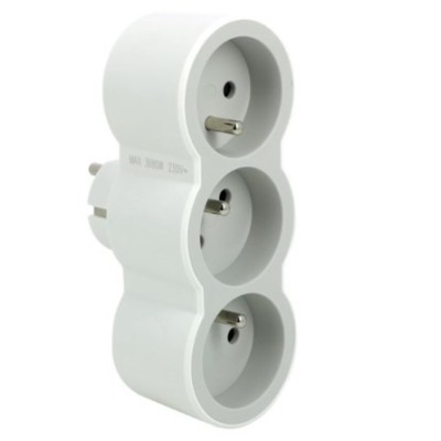 Legrand - Fiche multiprise triplite avec 3 prises 2P+T frontales 16A 3680W - blanc et gris clair - Réf : 049433