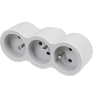 Legrand - Fiche multiprise triplite avec 3 prises 2P+T frontales 16A 3680W - blanc et gris clair - Réf : 049433