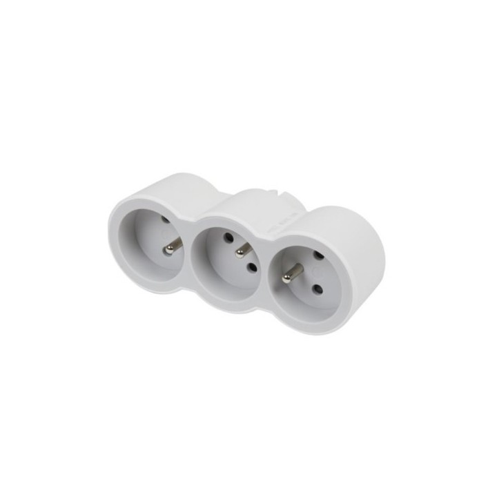 Legrand - Fiche multiprise triplite avec 3 prises 2P+T frontales 16A 3680W - blanc et gris clair - Réf : 049433