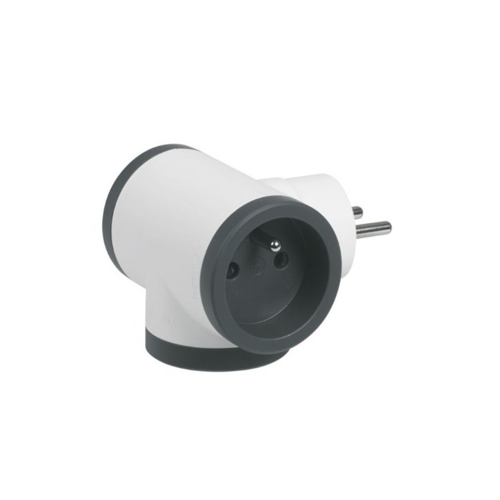 Legrand - Fiche multiprise triplite avec 3 prises 2P+T latérales 16A 3680W - blanc et gris foncé - Réf : 049435