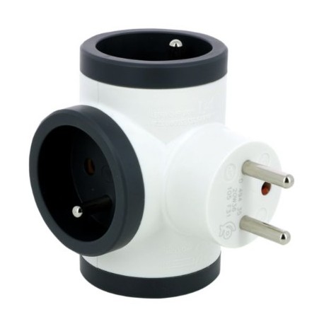 Legrand - Fiche multiprise triplite avec 3 prises 2P+T latérales 16A 3680W - blanc et gris foncé - Réf : 049435