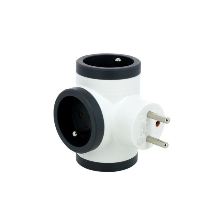 Legrand - Fiche multiprise triplite avec 3 prises 2P+T latérales 16A 3680W - blanc et gris foncé - Réf : 049435