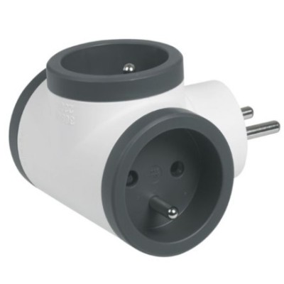 Legrand - Fiche multiprise triplite avec 3 prises 2P+T latérales 16A 3680W - blanc et gris foncé - Réf : 049435