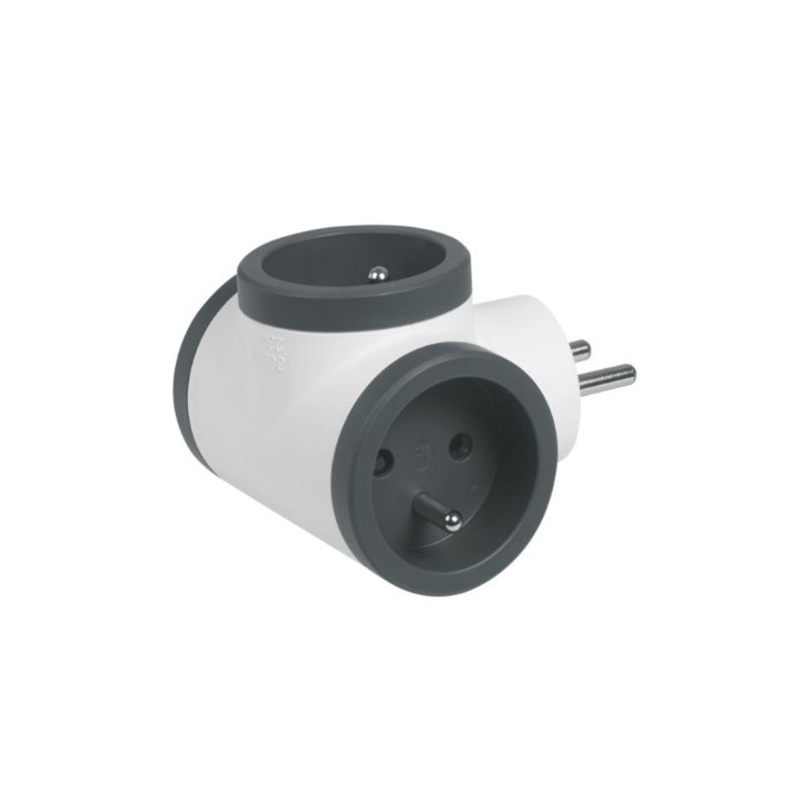 Legrand - Fiche multiprise triplite avec 3 prises 2P+T latérales 16A 3680W - blanc et gris foncé - Réf : 049435