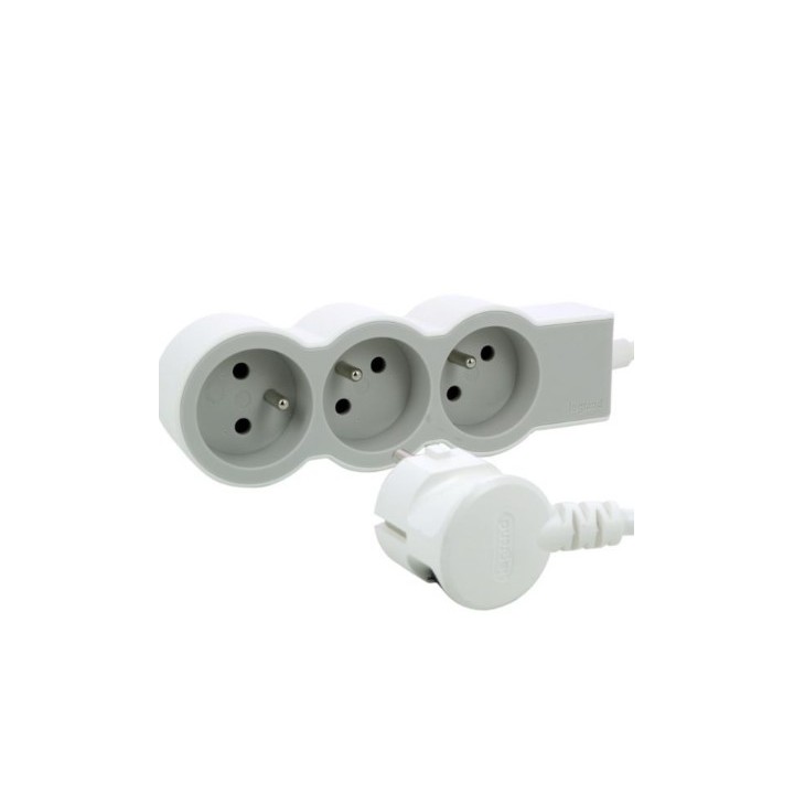 Legrand - Rallonge multiprise extra-plate équipée de 3 prises 2P+T 16A - longueur 1,5m - blanc et gris clair - Réf : 049470