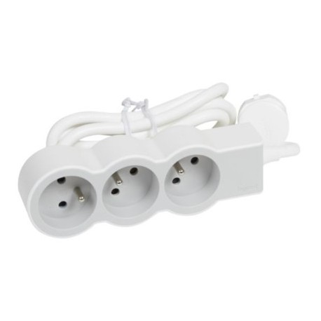Legrand - Rallonge multiprise extra-plate équipée de 3 prises 2P+T 16A - longueur 1,5m - blanc et gris clair - Réf : 049470