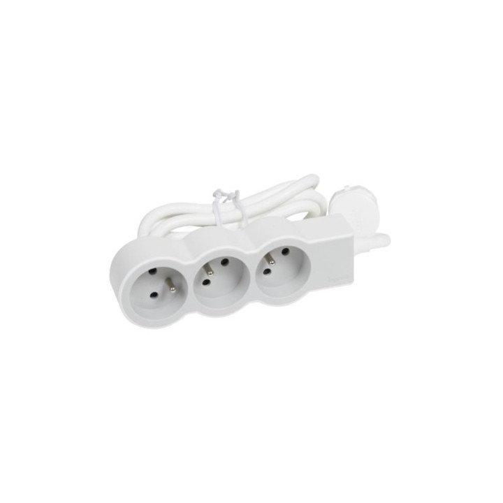 Legrand - Rallonge multiprise extra-plate équipée de 3 prises 2P+T 16A - longueur 1,5m - blanc et gris clair - Réf : 049470