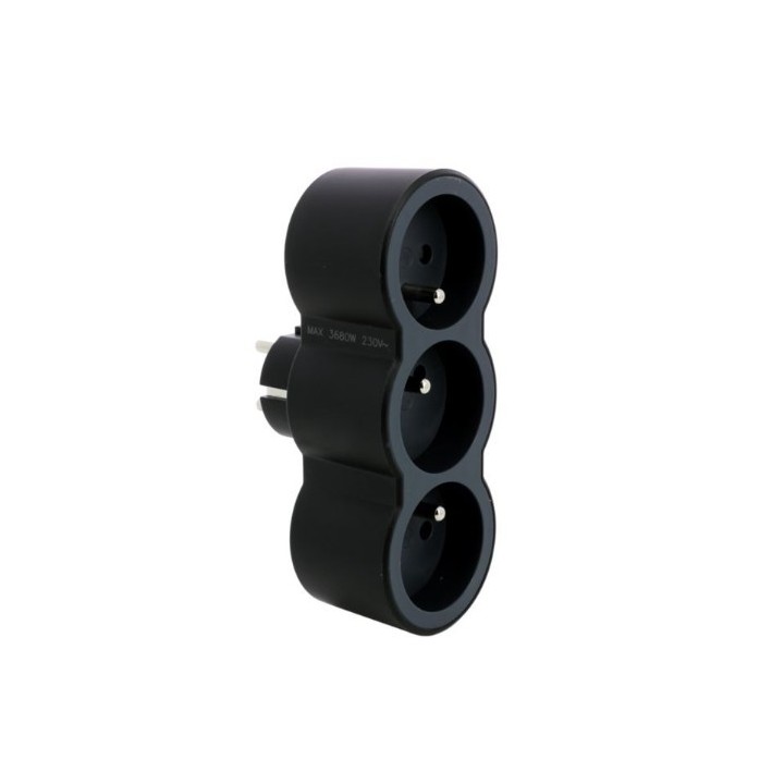 Legrand - Fiche multiprise triplite avec 3 prises 2P+T frontales 16A 3680W - noir et gris foncé - Réf : 049434