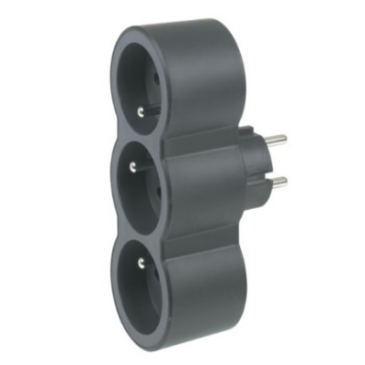 Legrand - Fiche multiprise triplite avec 3 prises 2P+T frontales 16A 3680W - noir et gris foncé - Réf : 049434