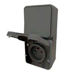 Eur'ohm Oxxo - Va-et-vient + Prise 2P+T anthracite - 16A IP44 - Vertical - Réf : 60837