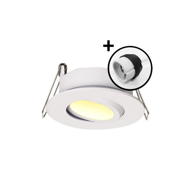 Krisane -  Support spot orientable - Ø75 x H40 mm - Blanc - Encastrable - Anti-éblouissement + douille GU10 - Réf : KRI20016-P