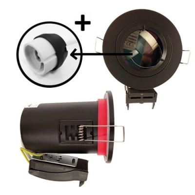 Krisane - Support spot fixe - recouvrable - 1/4 de tour - avec douille GU10 - IP65 - noir - Réf : KRI20049
