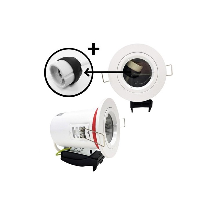 Krisane - Support spot fixe - recouvrable - 1/4 de tour - avec douille GU10 - IP65 - blanc - Réf : KRI20029