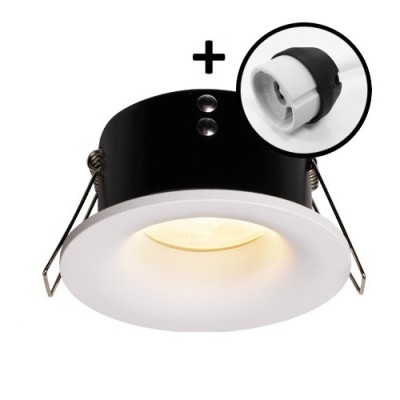Krisane - Support spot fixe - Ø85 x H45 mm - Blanc - Encastrable - Anti-éblouissement + douille - Réf : KRI20018-P