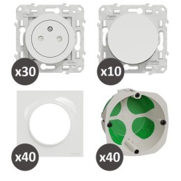 Schneider Probox Odace - Lot de 30 prises + 10 va-et-vient + 40 plaques + 40 boîtes - Blanc - Réf : PBX0004