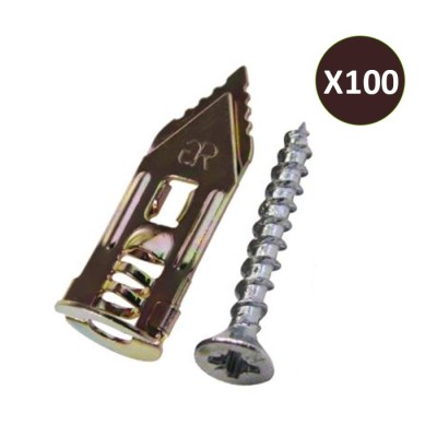 ING - Cheville + Vis pour plaque de plâtre sans perçage - Gold - Boite de 100 - Réf : INGA200060