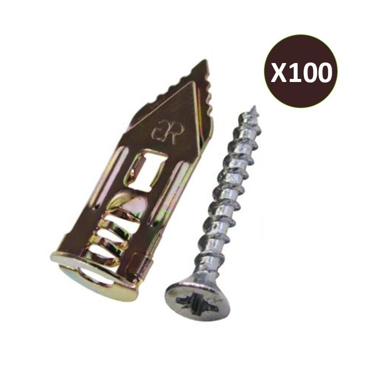 ING - Cheville + Vis pour plaque de plâtre sans perçage - Gold - Boite de 100 - Réf : INGA200060