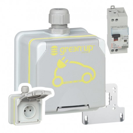 Legrand - Kit prise saillie étanche Green'Up pour véhicule électrique + disjoncteur différentiel - 20A - Réf : 090471+410754