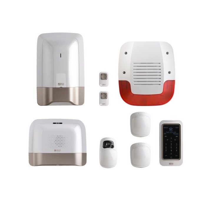 Delta Dore - Pack alarme 8 zones sans fil connecté avec transmetteur GSM et détecteur de levée de doute vidéo - Réf : 6410178