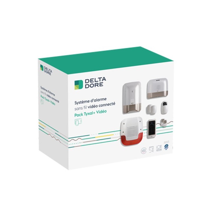 Delta Dore - Pack alarme 8 zones sans fil connecté avec transmetteur GSM et détecteur de levée de doute vidéo - Réf : 6410178