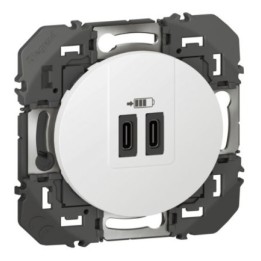 Legrand - Double prise USB Type-C - Dooxie - 3A - 15W - Finition Blanc - Réf : 600345