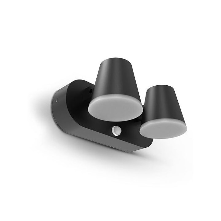 Miidex Lighting - Applique Murale Double Orientable LED Noir + Détecteur IR 20W 3000K - Réf : 100937