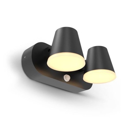 Miidex Lighting - Applique Murale Double Orientable LED Noir + Détecteur IR 20W 3000K - Réf : 100937