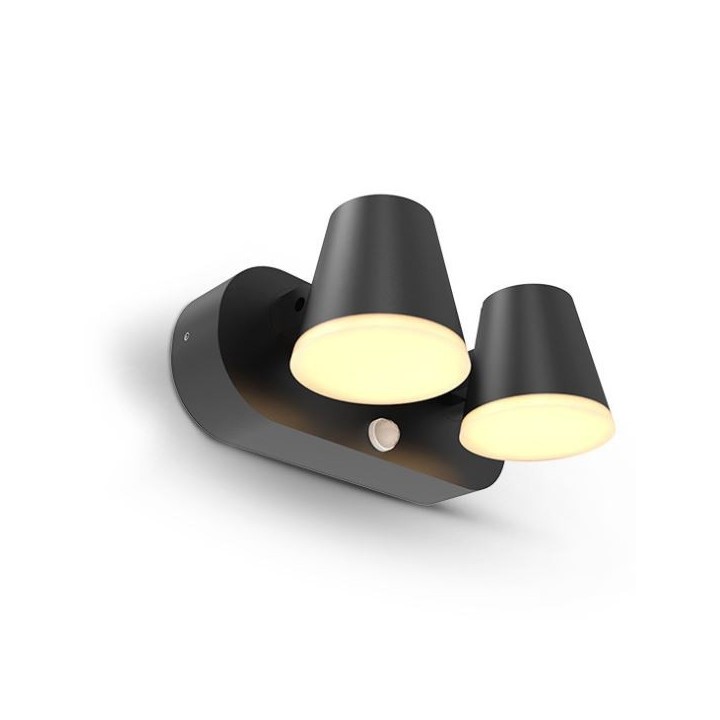 Miidex Lighting - Applique Murale Double Orientable LED Noir + Détecteur IR 20W 3000K - Réf : 100937