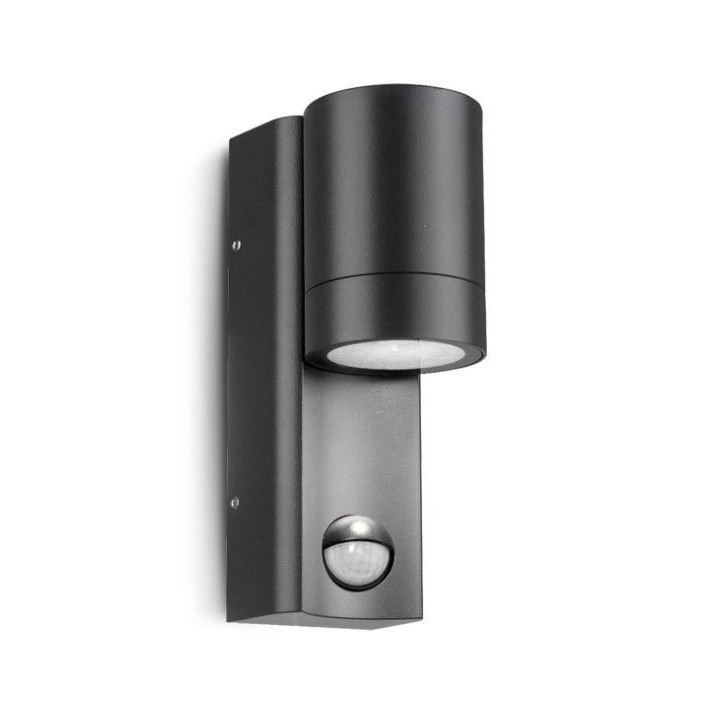 Miidex Lighting - Applique Murale Cylindrique Noir + Détecteur IR GU10 x 1 - Réf : 100943