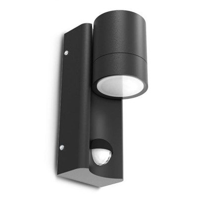 Miidex Lighting - Applique Murale Cylindrique Noir + Détecteur IR GU10 x 1 - Réf : 100943
