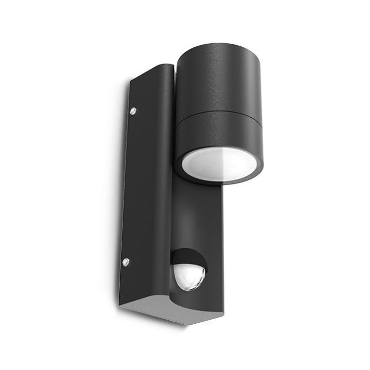 Miidex Lighting - Applique Murale Cylindrique Noir + Détecteur IR GU10 x 1 - Réf : 100943