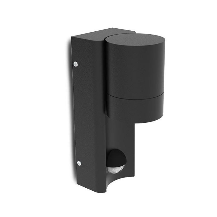 Miidex Lighting - Applique Murale Cylindrique Noir + Détecteur IR GU10 x 1 - Réf : 100943
