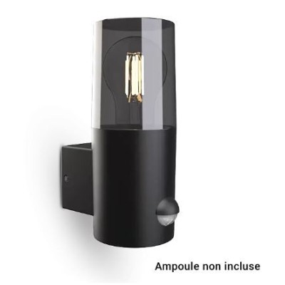 Miidex Lighting - Applique Murale Cylindrique Noir + Détecteur IR E27 x 1 - Réf : 100939