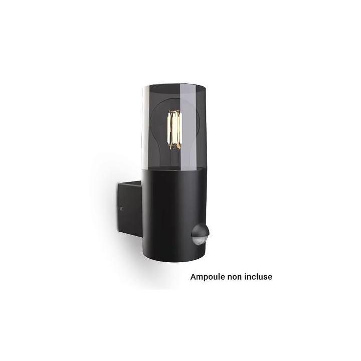 Miidex Lighting - Applique Murale Cylindrique Noir + Détecteur IR E27 x 1 - Réf : 100939