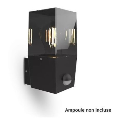 Miidex Lighting - Applique Murale Rectangulaire Noir + Détecteur IR E27 x 1 - Réf : 100941