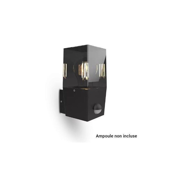 Miidex Lighting - Applique Murale Rectangulaire Noir + Détecteur IR E27 x 1 - Réf : 100941