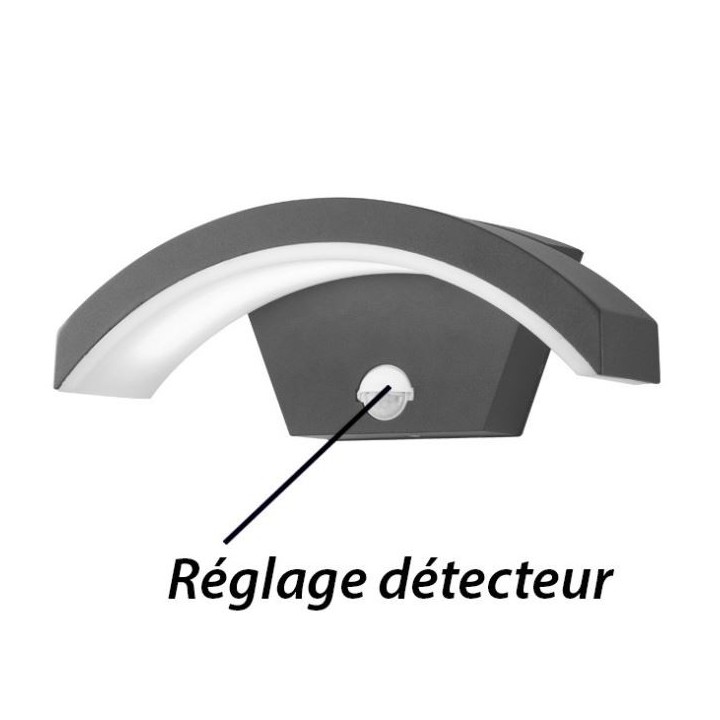 Miidex Lighting - Applique Murale LED 7,5W 360 lm Détecteur 4000K Gris IP54 - Réf : 677832