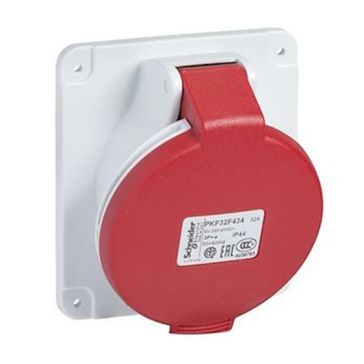 Schneider Mureva - Socle prise industrielle - 32A - IP44 - 380 - 5P - Connexion vis - Réf : PKF32F435