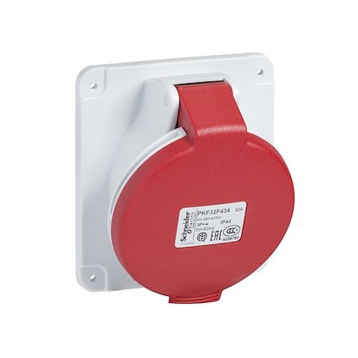 Schneider Mureva - Socle prise industrielle - 32A - IP44 - 380 - 4P - Connexion vis - Réf : PKF32F434