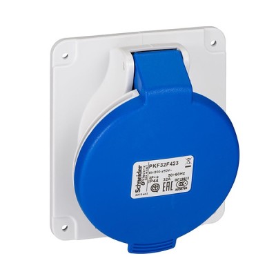 Schneider Mureva - Socle prise industrielle - 32A - IP44 - 220 - 3P - Connexion vis - Réf : PKF32F423