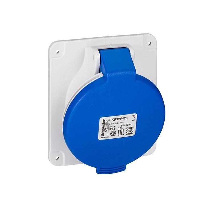 Schneider Mureva - Socle prise industrielle - 32A - IP44 - 220 - 3P - Connexion vis - Réf : PKF32F423