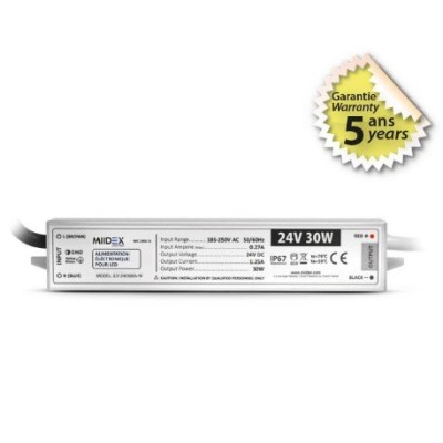 Miidex lighting - Alimentation pour LED 30W - 24V DC - IP67 - Garantie 5 ans - Réf : 100466