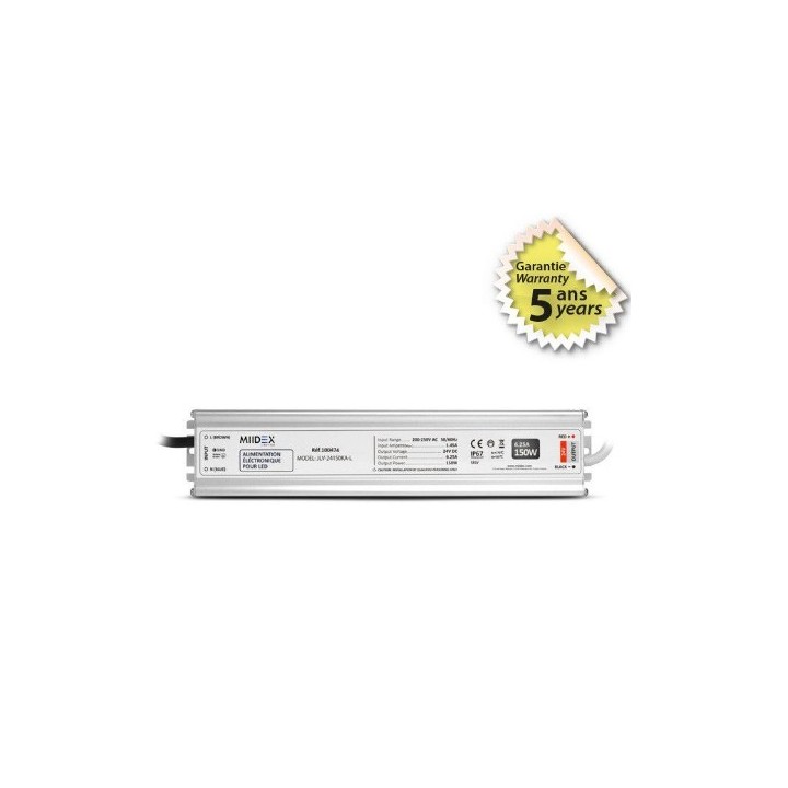 Miidex Lighting - Alimentation pour LED 150W - 24V DC - IP67 - Garantie 5 ans - Réf : 100474