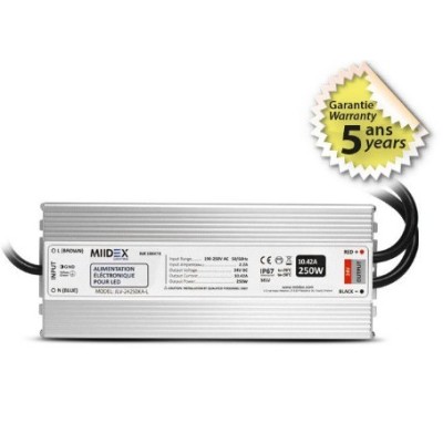 Miidex Lighting - Alimentation pour LED 250W - 24V DC - IP67 - Garantie 5 ans - Réf : 100478