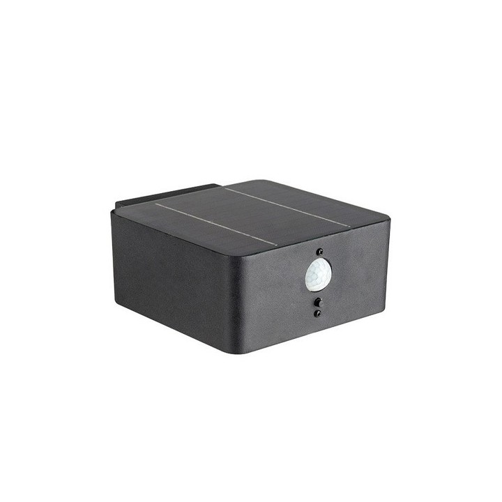 Miidex Lighting - Applique Murale Noire Carrée LED Solaire 5W 3000K + Détecteur IR - Réf : 100680