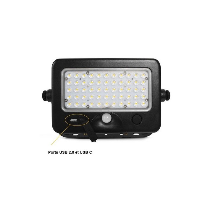 Miidex Lighting - Projecteur LED Solaire avec Détecteur 10W 4000K IP44 + Chargeur USB - Réf : 80802
