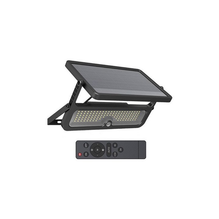 Miidex Lighting - Projecteur Exterieur LED Solaire Noir 8W 3000K IP65 + Détecteur IR + Télécommande - Réf : 100676