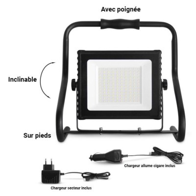 Miidex Lighting - Projecteur LED Portatif Orientable 10W 6000K - Réf : 100510